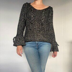 Whimsigoth Knit Pullover Red Queen Flared Cuffs & Textured Cozy Fit Grunge Style